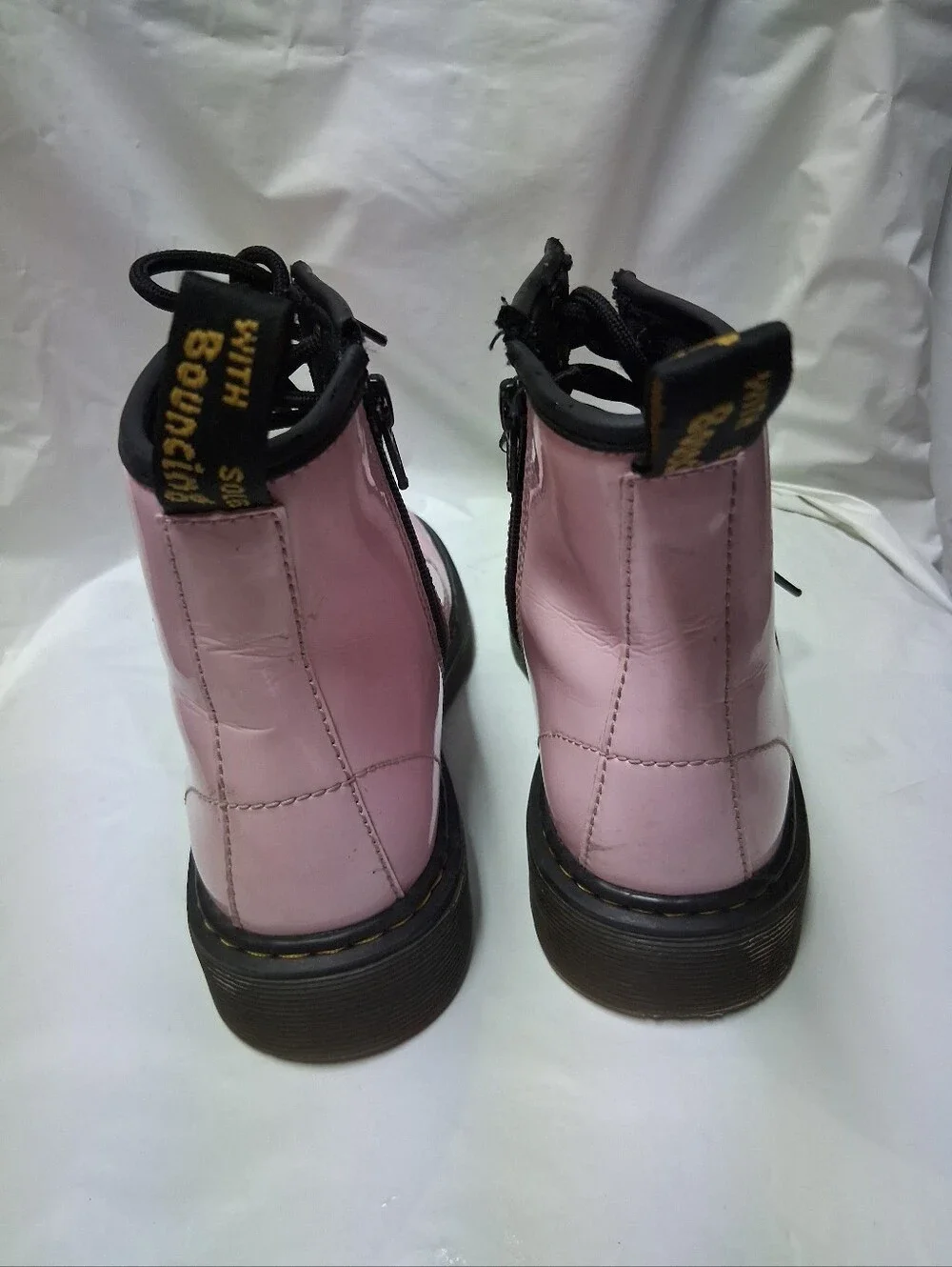 Dr. Martens Little Girl's Pink and Black Lace-Up Boot Interior Detail Sz 3